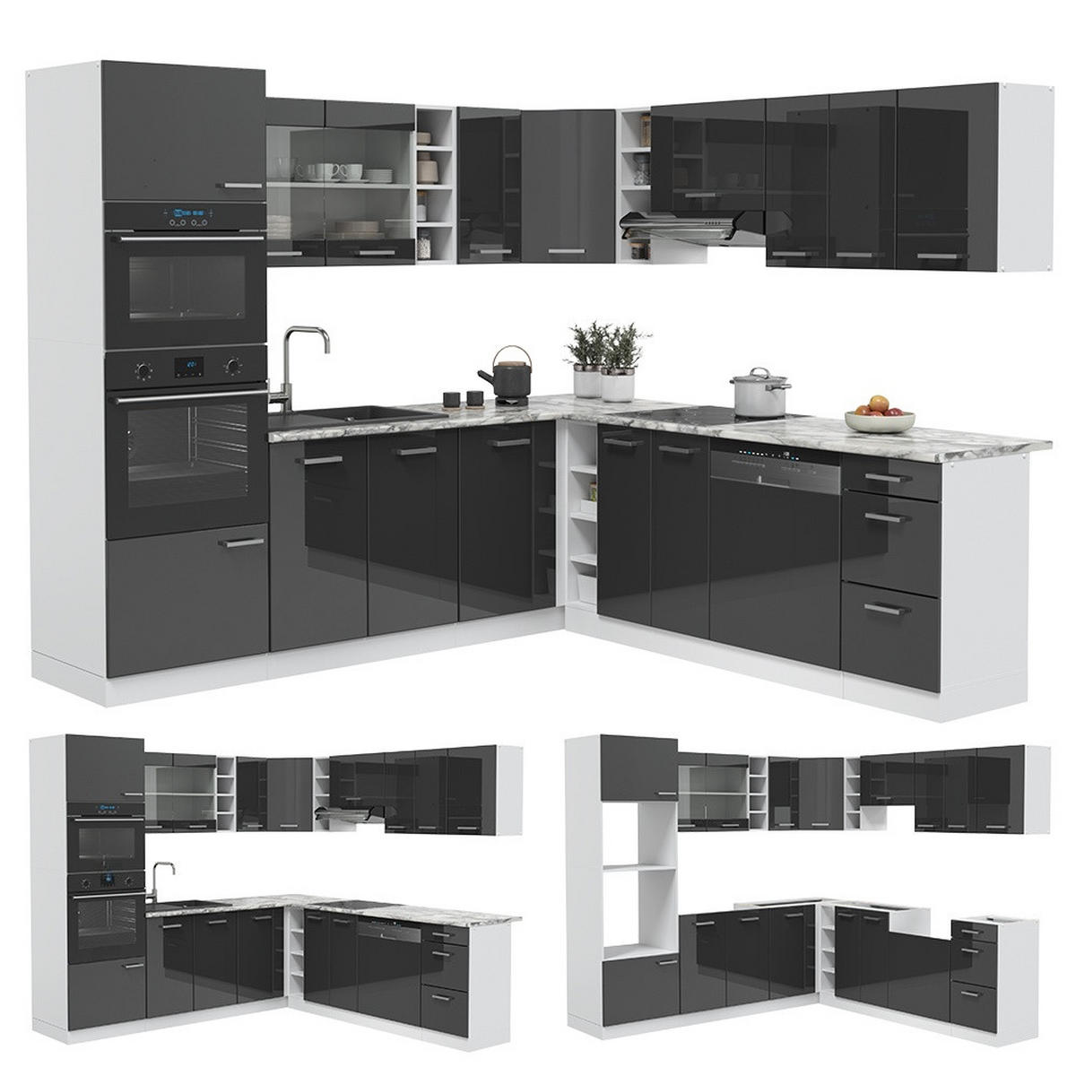 HÖRNKÖK R-Line, Antracit högblank/Vit, 247 x 237 cm utan bänkskiva - Vit/Svart högglans, Träbaserade material (247/206.8/46cm) - Vicco