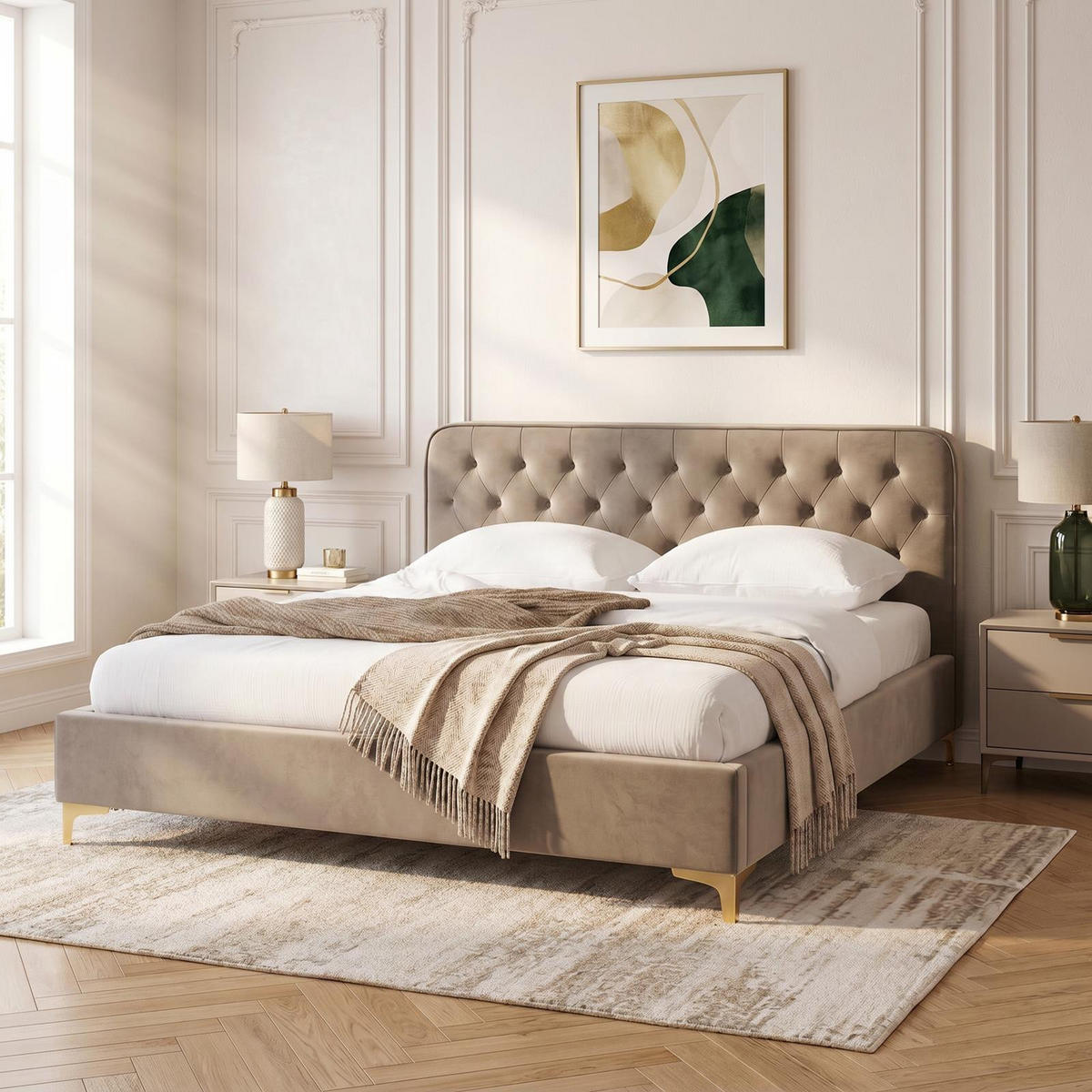 POLSTERBETT GLAMOUR 140X200 CM - Beige, Textil (140/200cm) - CARO-Möbel