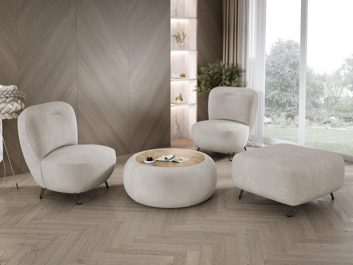 SESSEL LUIS, Skandinavischer Stil – Freistehend, 82×56×82 cm, SCHMUTZIGES BEIGE - Greige/Schwarz, Holz/Textil (82/82/66cm) - DomoHome