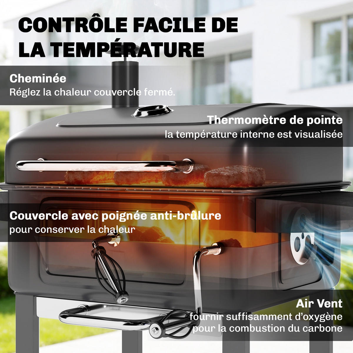 HOLZKOHLEGRILL DE-18273 - Schwarz, Metall (65/115/112cm) - ComfortXL