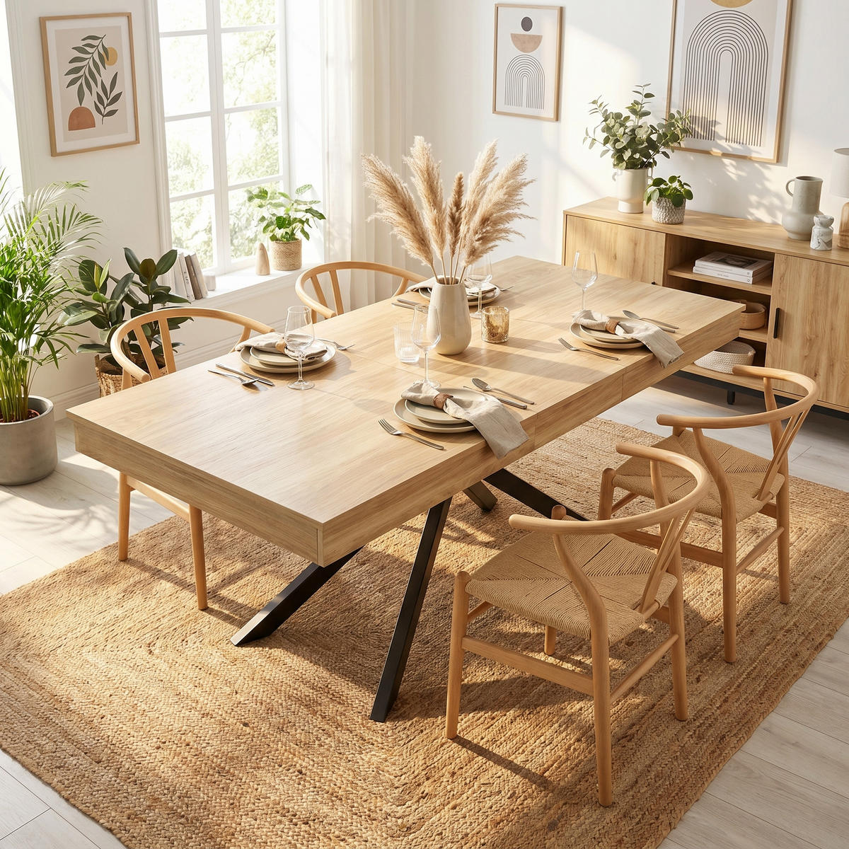 ESSTISCH Ausziehbar 140-180cm Eichenoptik MDF mit Metall Kreuzbeinen - Eichefarben, Holzwerkstoff (80/180/76cm) - Urban Meuble