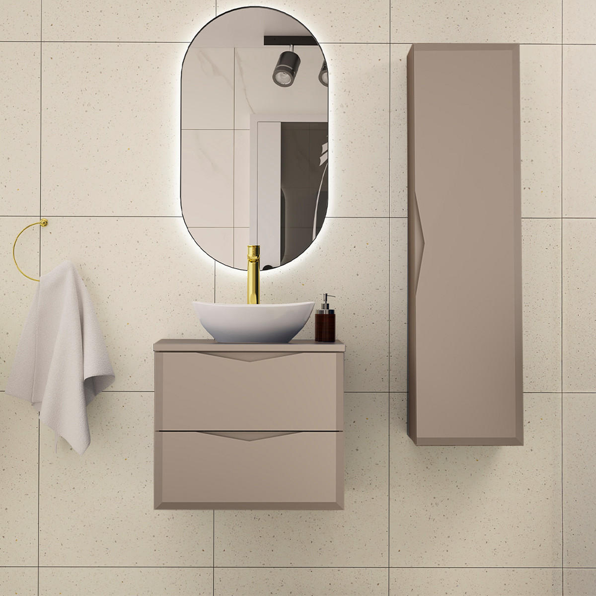 BADMÖBEL 60.6cm Ellie 2er-Set Kaschmir - Beige, Holzwerkstoff (60.6/52.2/46.5cm) - Petits-meubles