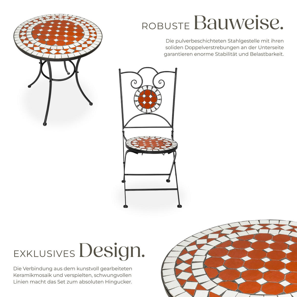 MOSAIK-GARTENGARNITUR Neapel, filigranes Design, braun - Braun, Naturmaterialien/Keramik - tectake