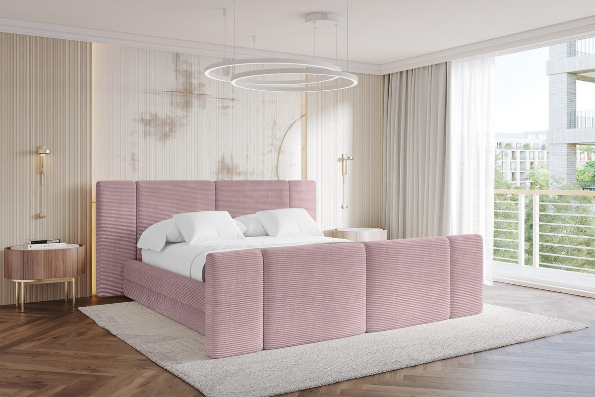 POLSTERBETT mit Bettkasten, Fußteil und Lattenrost, Bett mit Matratze H3/H4 - TEVO-Z 180x200 Rosa - Rosa, Holzwerkstoff/Textil (180/200cm) - ALTDECOR