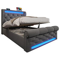 POLSTERBETT 90/200 cm mit LED-Beleuchtung, USB- und Type-C-Anschluss, hydraulischem Bettkasten, Samt, Grau - Grau, Textil (90/200cm) - Redom