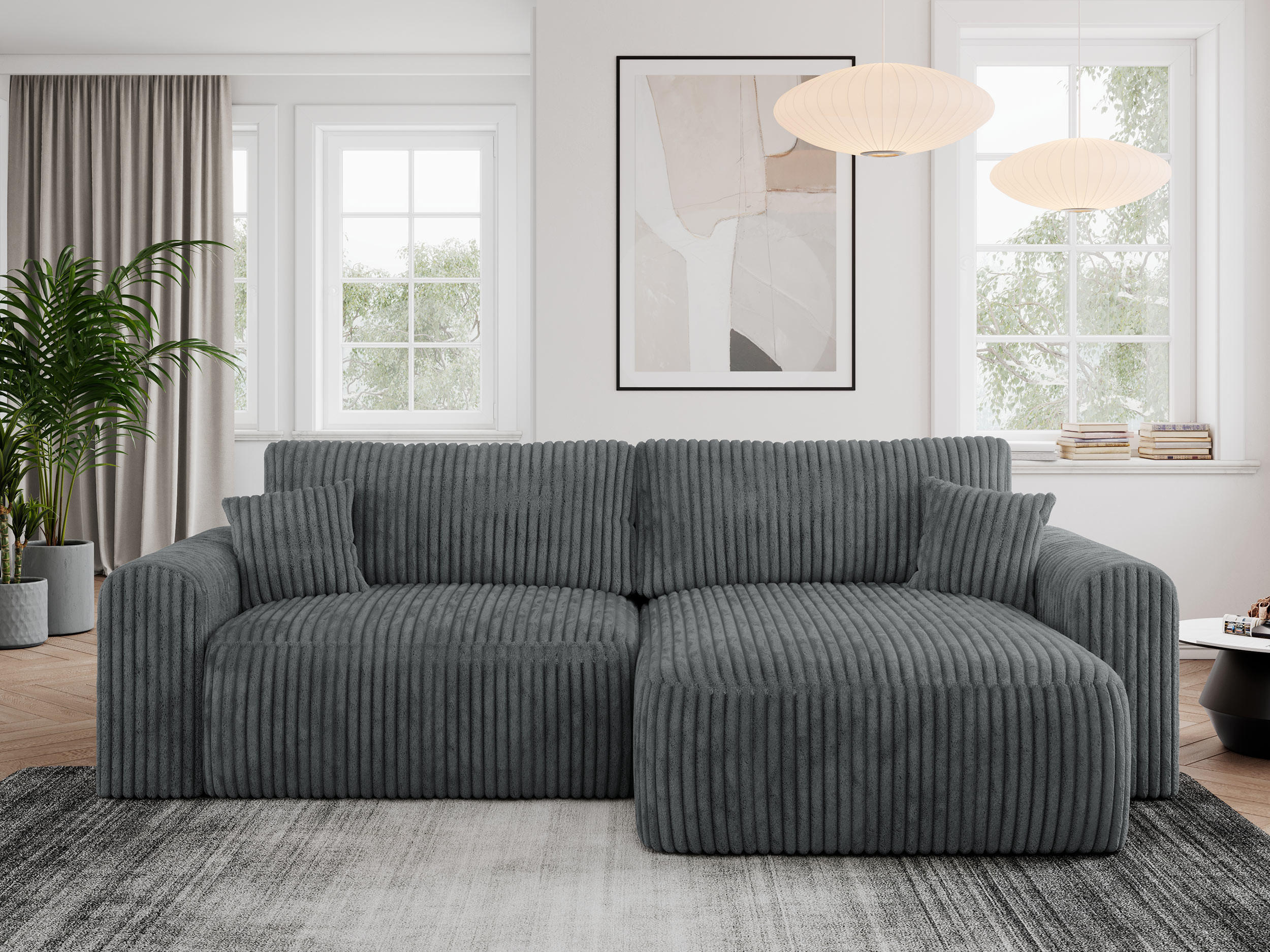 ECKSOFA NELSON Dunkelgrau Cord - Dunkelgrau/Schwarz, Kunststoff/Textil (274/152cm) - MKS