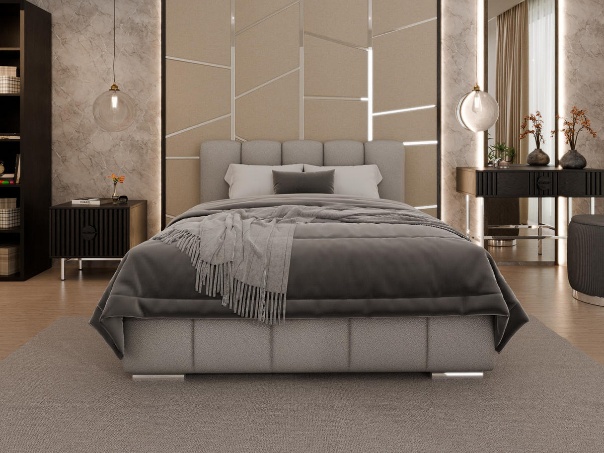 POLSTERBETT ZAIRA 140 x 200 cm mit Bettkasten und Lattenrost, 7-Zonen-Taschenfederkernmatratratze CIRA (24 cm) – Dunkelgrau - Grau, Holz (120/206cm) - Panda Möbel
