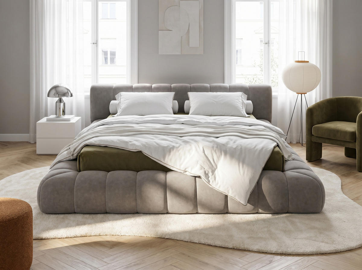 POLSTERBETT Adore Taupe 160/200 cm Samt mit Bettkasten - Taupe, Textil/Metall (160/200cm) - wonello