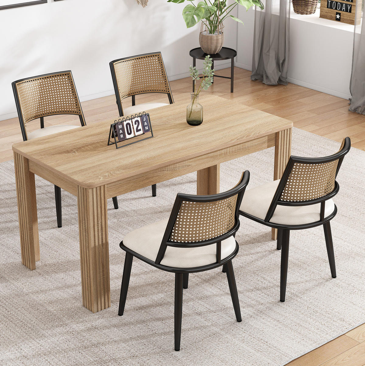 ESSZIMMERSTUHL 6er-Set mit PU-Sitz und Rattan-Rückenlehne Schwarz - Schwarz, Metall (46/80/48.1cm) - Meubliv