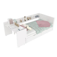 KINDERBETT 90/200 cm mit Schreibtisch, 2 Schubladen und Regalen aus Kiefern , Weiß - Weiß, Holzwerkstoff (90/200cm) - Redom
