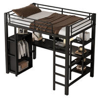 HOCHBETT 90/200 cm aus Metall mit Schreibtisch und Kleiderschrank in Schwarz - Schwarz, Metall (90/200cm) - Flora Grace
