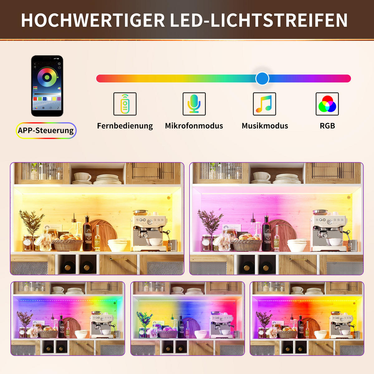 KÜCHENSCHRANK 120x40x170Cm LED Steckdose Weinregal - Multicolor, Holzwerkstoff (120/170/40cm) - FLIEKS