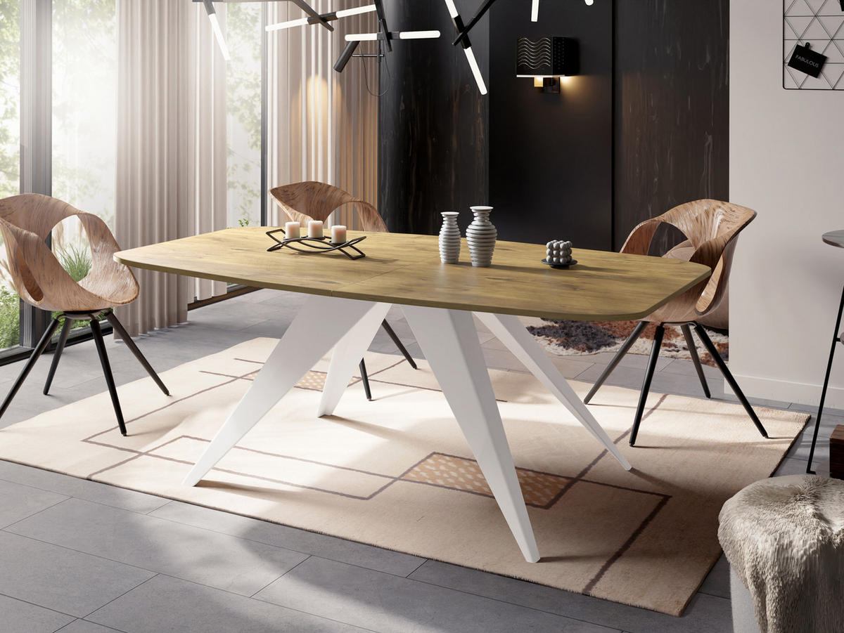 ESSTISCH Fatina rechteckig ausziehbar, Lancelot Eiche 180-218/90/76 cm - Eichefarben/Weiß, Holzwerkstoff/Metall (180/90/76cm) - WFL GROUP