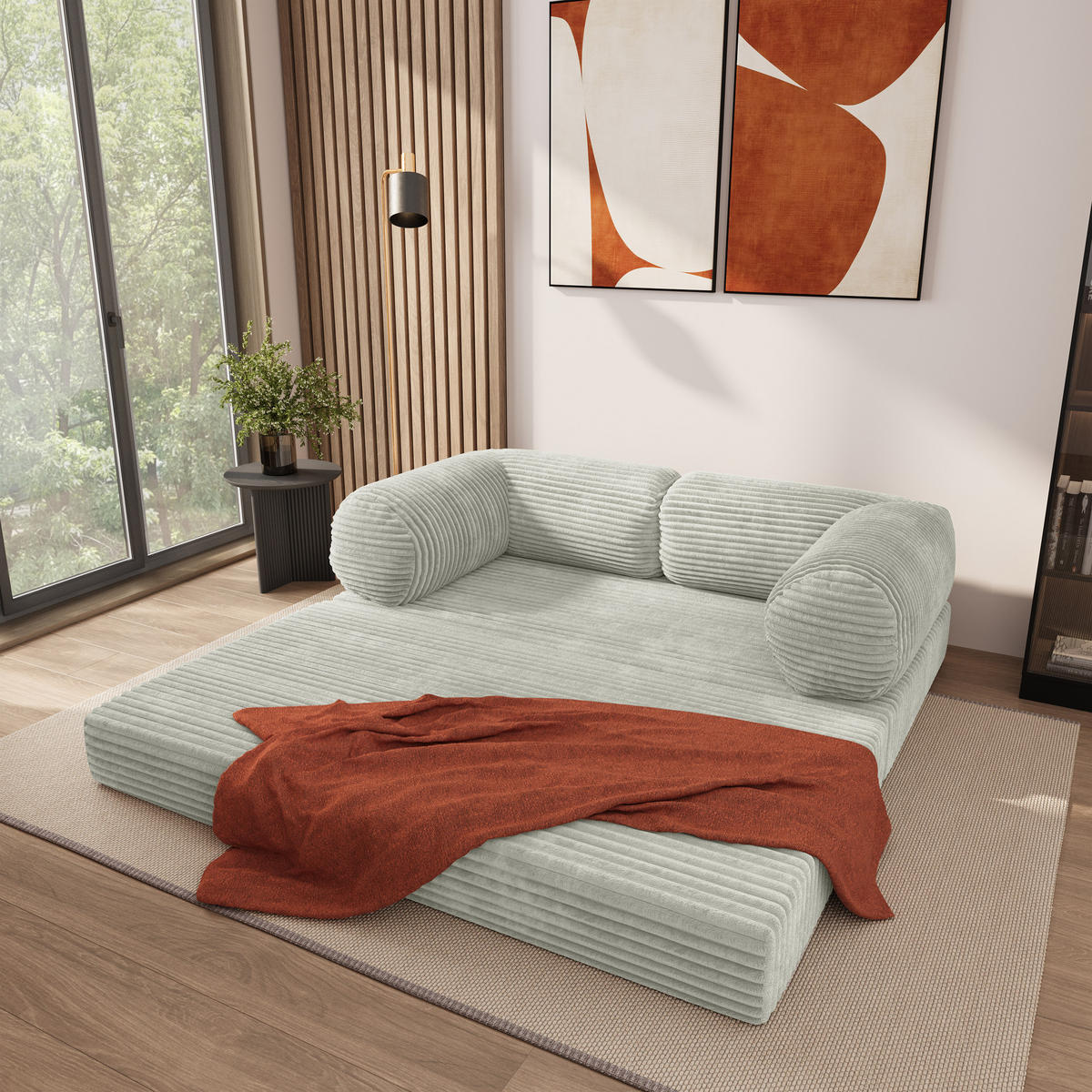 POHOVKA z pěny ALVIO s funkcí spaní Manšestrová látka Světle šedá - světle šedá, textil (170/68/80cm) - MASSENO