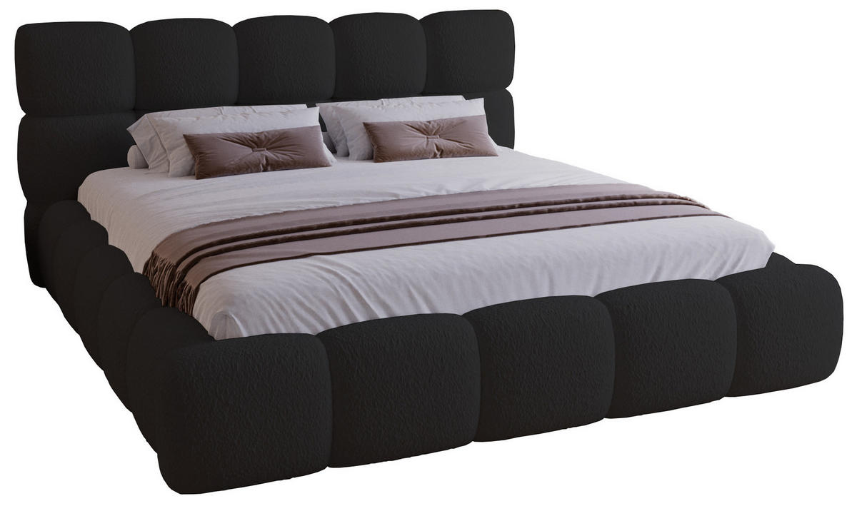 DOPPELBETT 200x200 Lucca mit Bettkasten, Stoff Bouclé, Schwarz - Schwarz, Holz/Textil (200/200cm) - Emporius