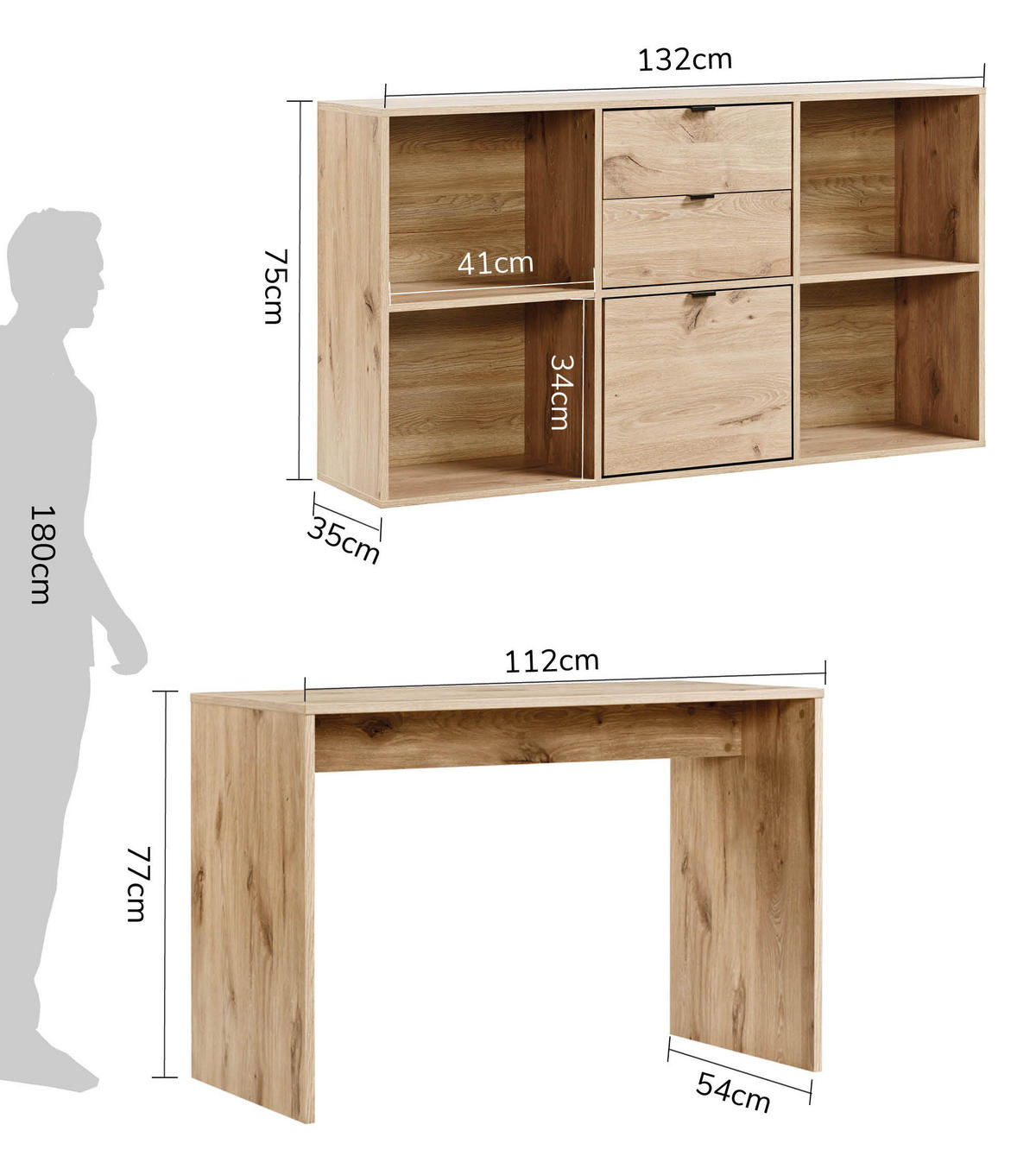 SCHREIBTISCH Der Produktive - Eichefarben, Holzwerkstoff (54/112/77cm) - Mokebo