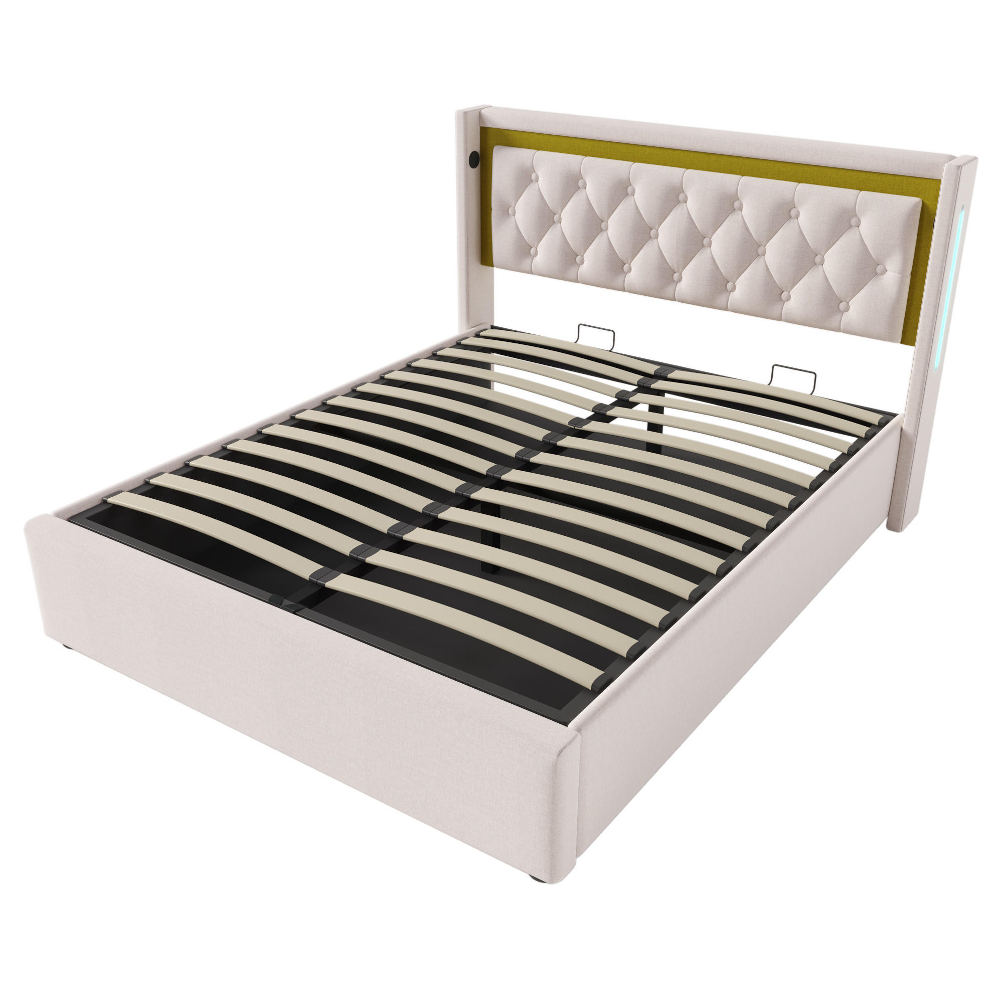 POLSTERBETT aus Baumwolle 160x200 cm in Hellbeige mit LED & USB-C-Ladefunktion - Beige, Textil (160/200cm) - Modfu