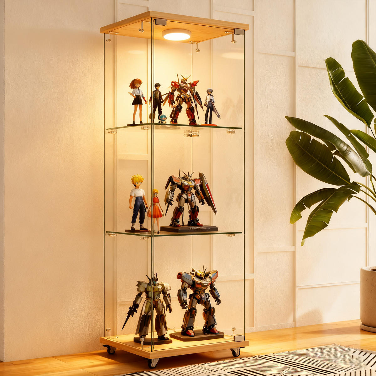 GLASVITRINE 36,5/42,5/120 cm naturfarben aus MDF und Glas mit LED-Beleuchtung - Naturfarben, Holzwerkstoff (42.5/120/36.5cm) - OKWISH