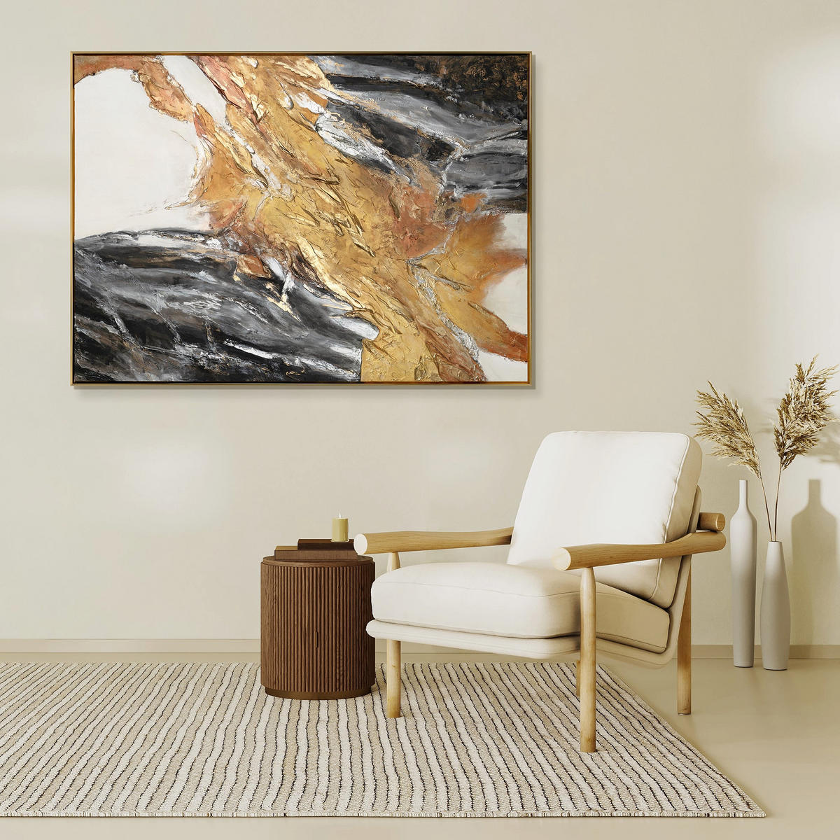 GEMÄLDE Goldene Symphonie II Schattenfugenrahmen Gold 180x120 cm - Goldfarben, Holz (180/120cm) - YS-art gallery