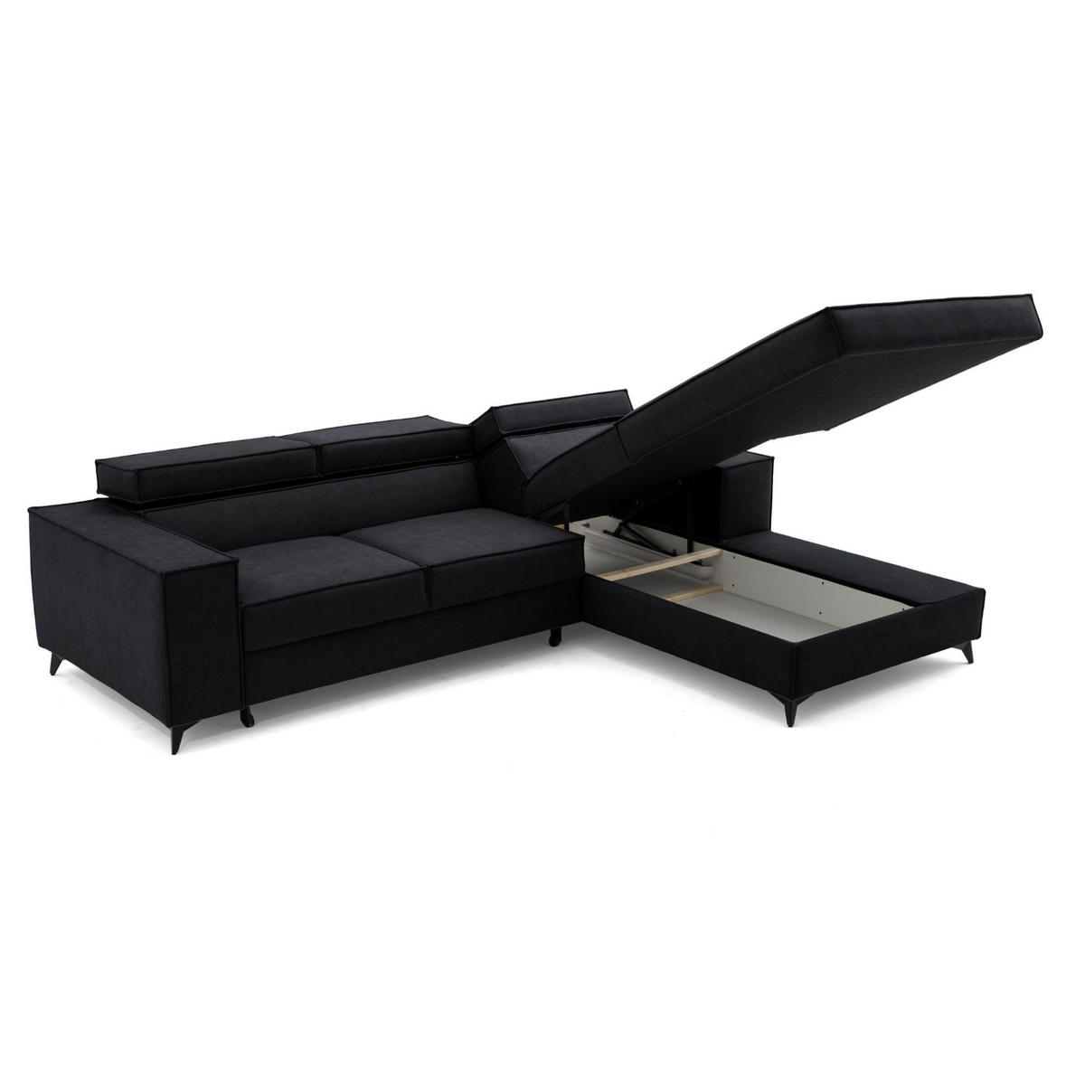 ECKSOFA PURE S Rechts mit Schlaffunktion 127x215 Velours Graphit - Graphitfarben/Schwarz, Holz/Textil (204/281cm) - Muffo