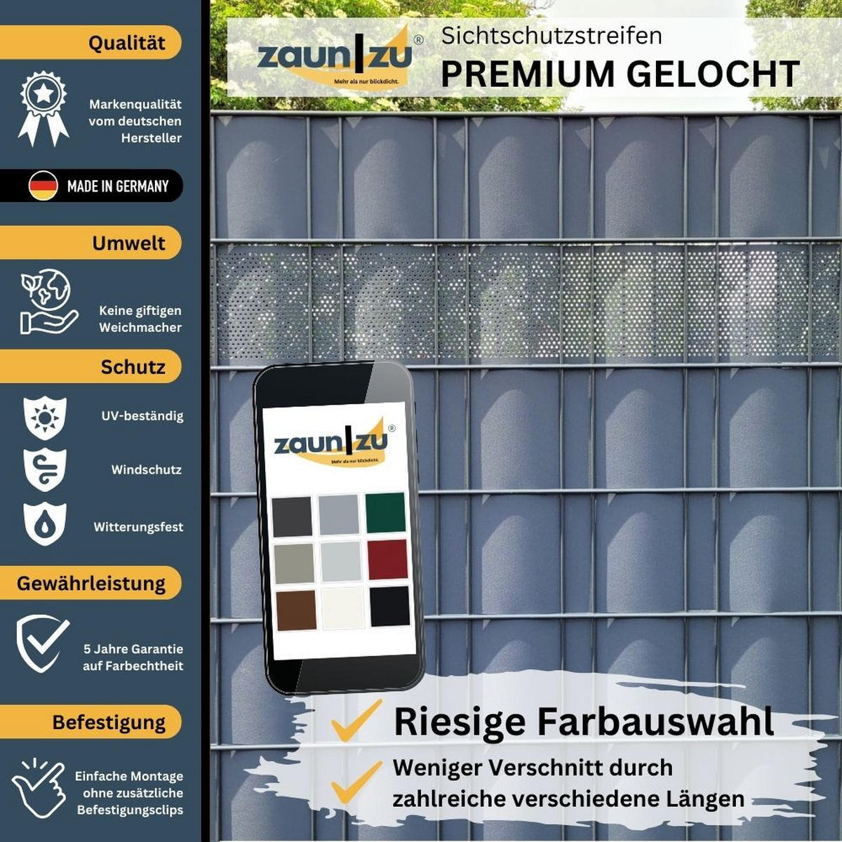 SICHTSCHUTZSTREIFEN PP Premium Gelocht 20 Prozent Streifen Weiß 2,55m - Weiß, Kunststoff (255/19cm) - ZAUN|ZU