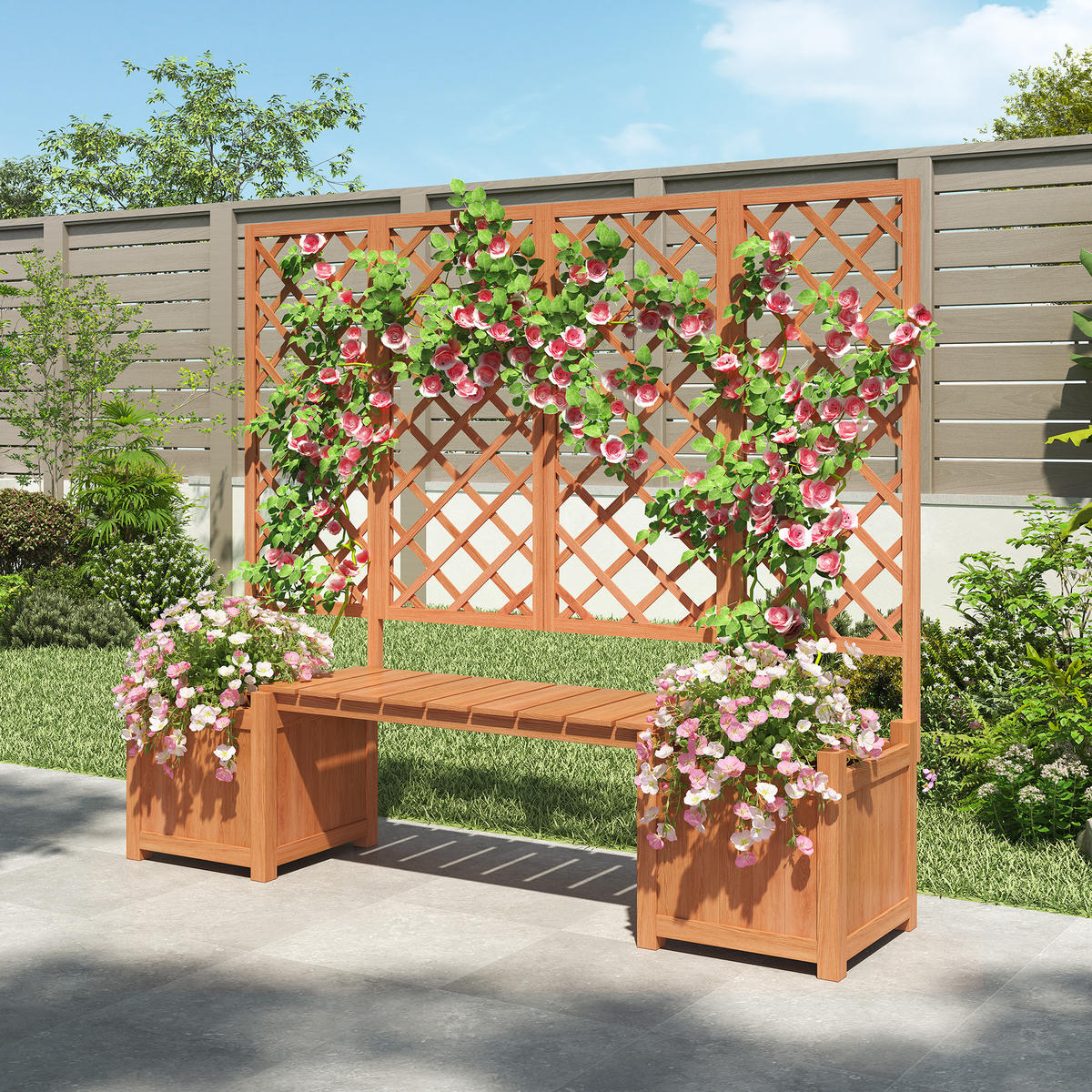 PFLANZKÜBEL Holz Braun mit Spalier Rankhilfe Garten Terrasse - Braun, Holz (42/145/169cm) - FLIEKS