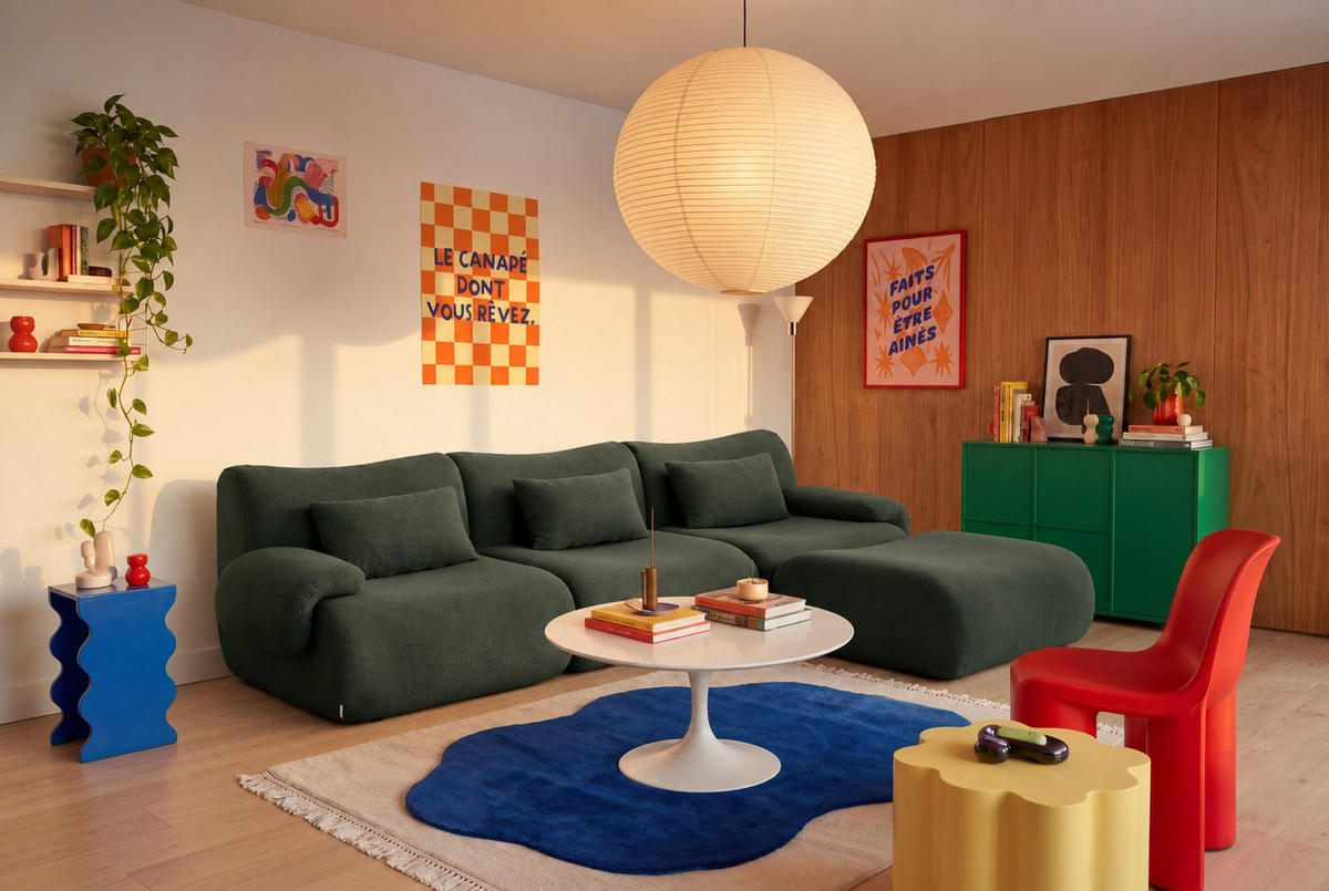 ROHOVÁ sedačka bouclé tkanina lesná zelená - lesná zelená, textil (281/190cm) - MILYsofa
