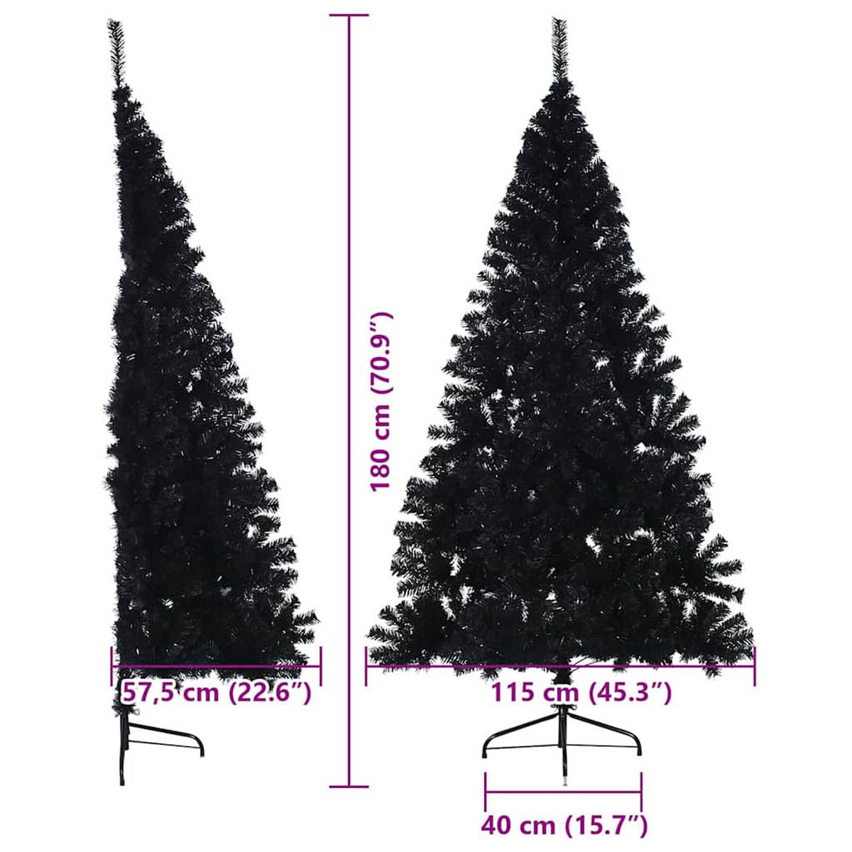 WEIHNACHTSBAUM Künstlicher Vorbeleuchteter Haltbar 115/115/180 cm Schwarz PVC - Schwarz, Kunststoff (180cm) - vidaXL