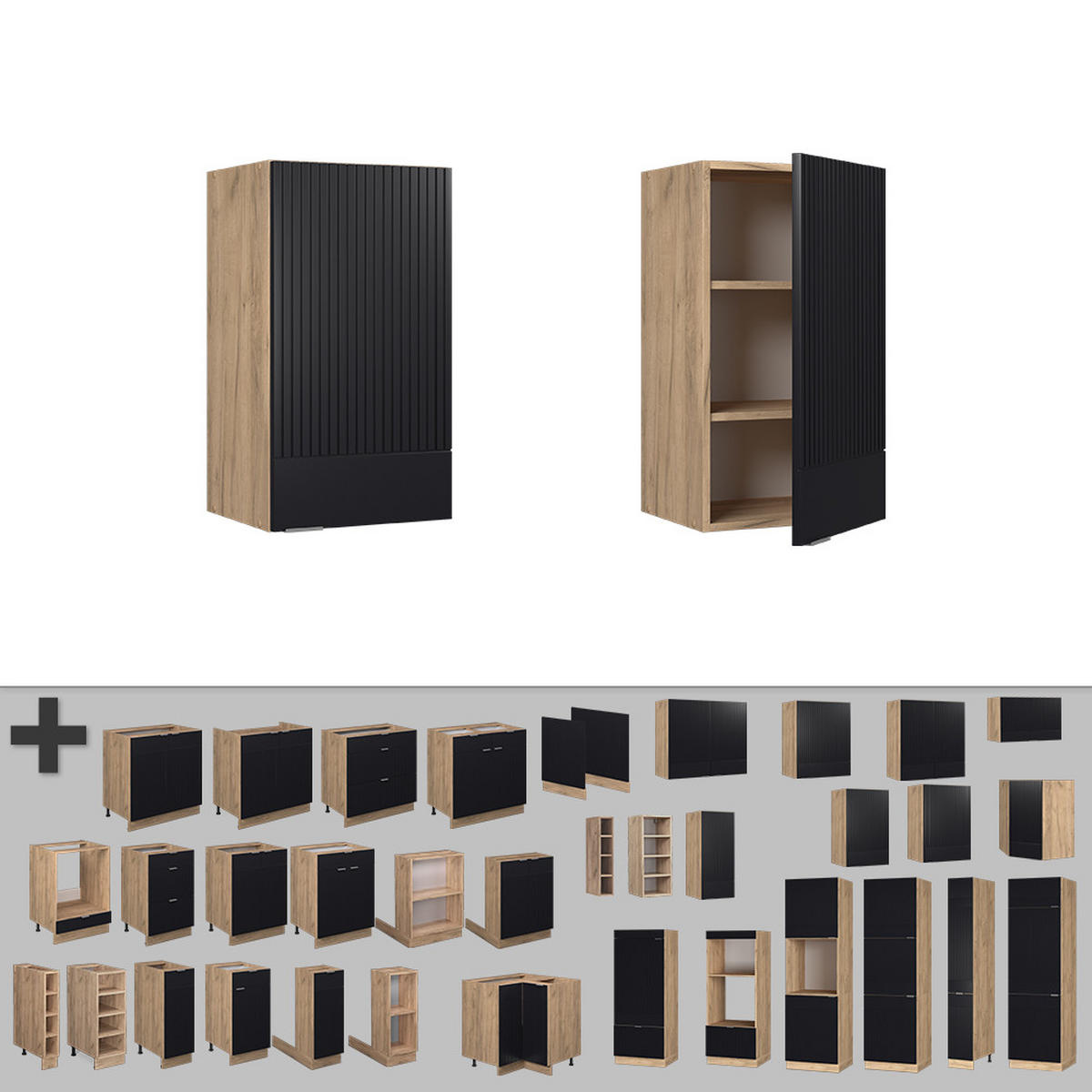 ZÁVĚSNÁ SKŘÍŇKA Fame-Line, černé pruhy, 40 cm - medově dubová/černá, kompozitní dřevo (40/72/34.1cm) - Vicco