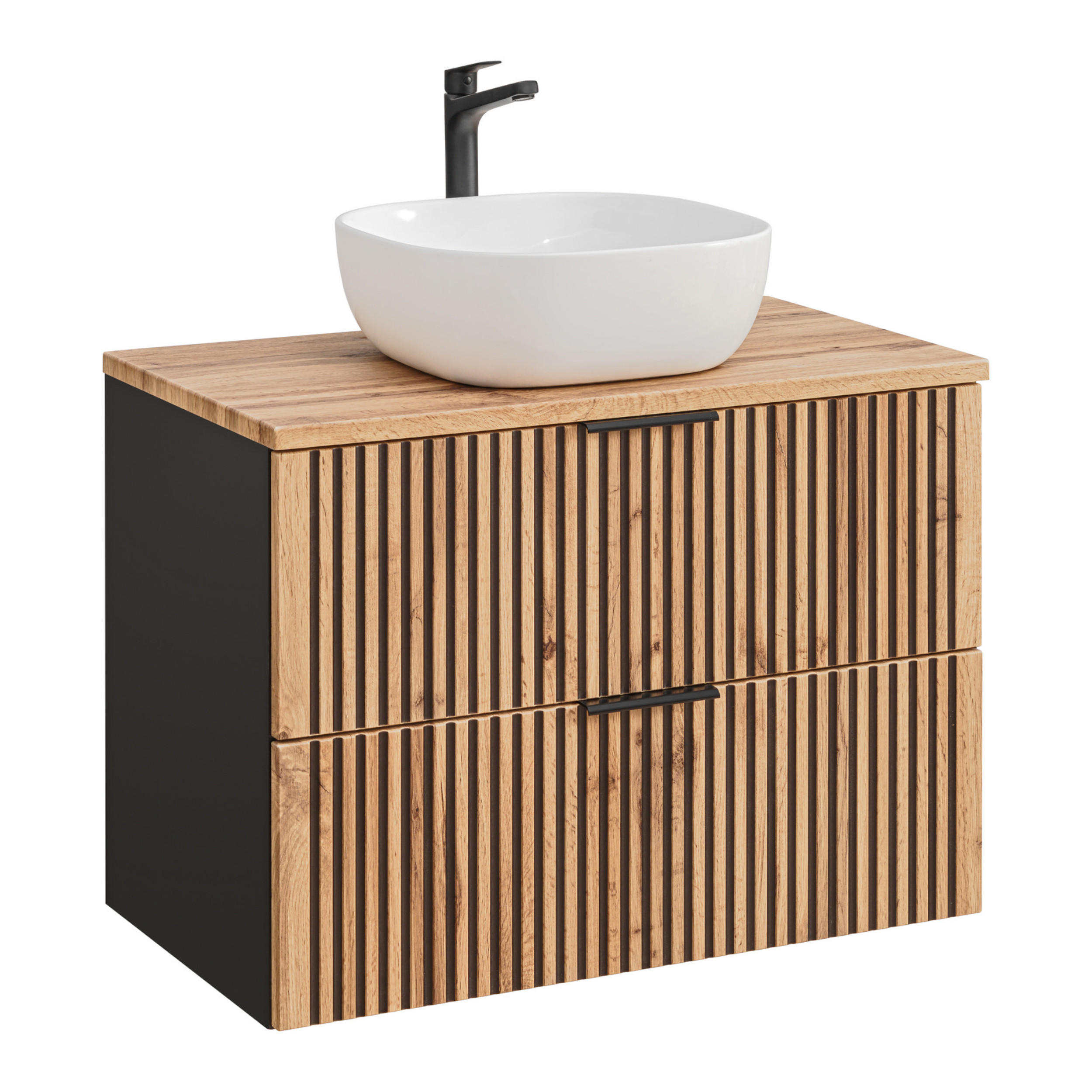 WASHTISCHKOMBI TILO SET4 Profilierte Fronten Schwarz Eiche - Eichefarben/Schwarz, Glas/Holzwerkstoff (80/75/46cm) - Komodee