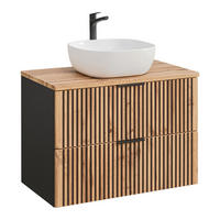 WASHTISCHKOMBI TILO SET4 Profilierte Fronten Schwarz Eiche - Eichefarben/Schwarz, Glas/Holzwerkstoff (80/75/46cm) - Komodee