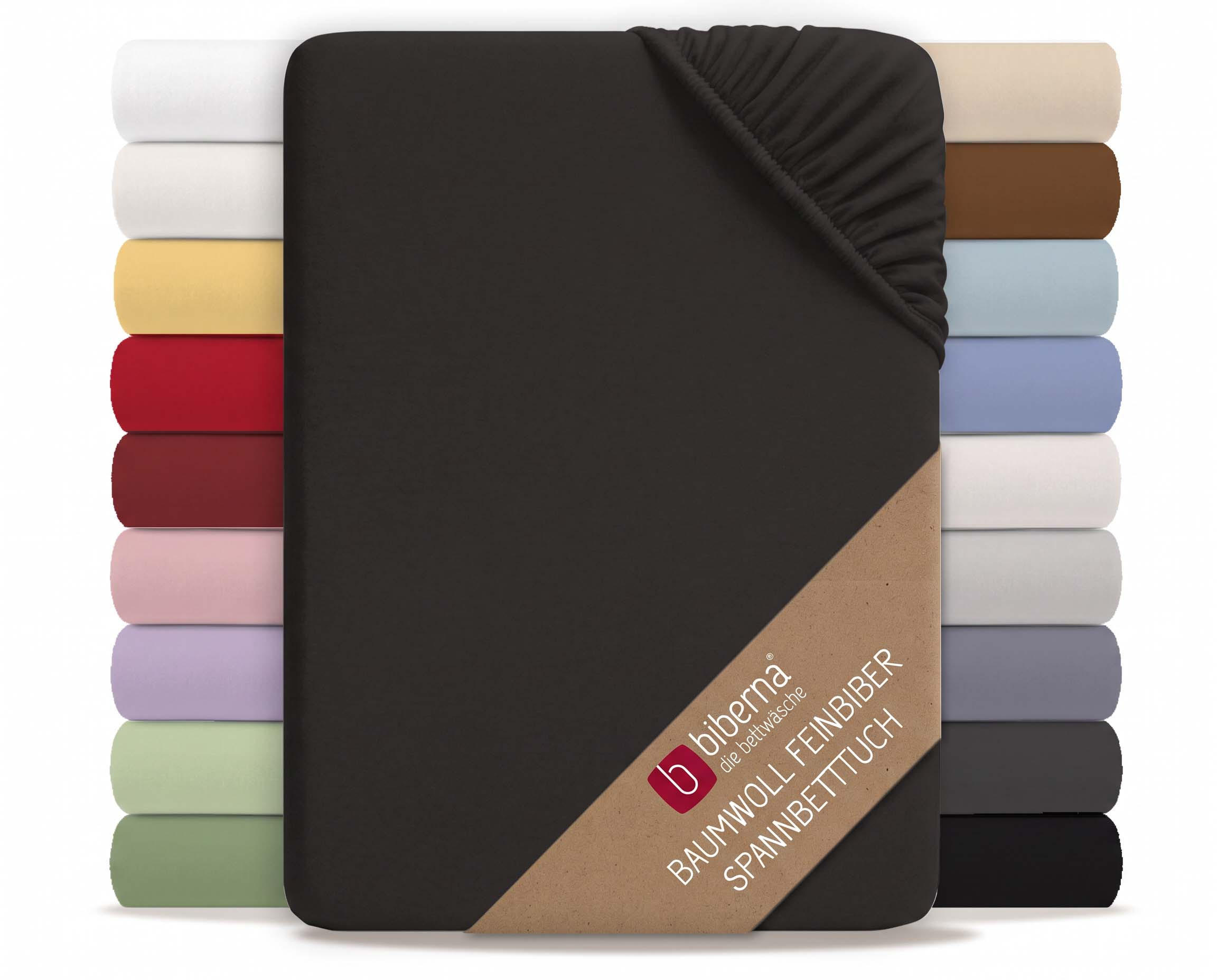 SPANNBETTTUCH Premium Biber schwarz, 90x190 cm - 100x200 cm - Schwarz, Textil (100/200cm) - biberna