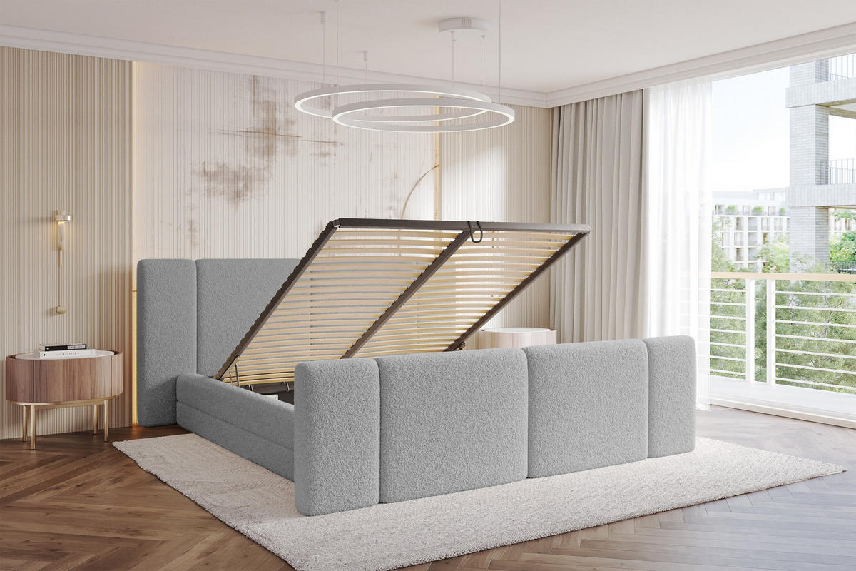 POLSTERBETT mit Bettkasten, Fußteil und Lattenrost, Bett mit Matratze H3/H4 - TEVO-Z 160x200 Hellgrau - Taupe, Holzwerkstoff/Textil (160/200cm) - ALTDECOR