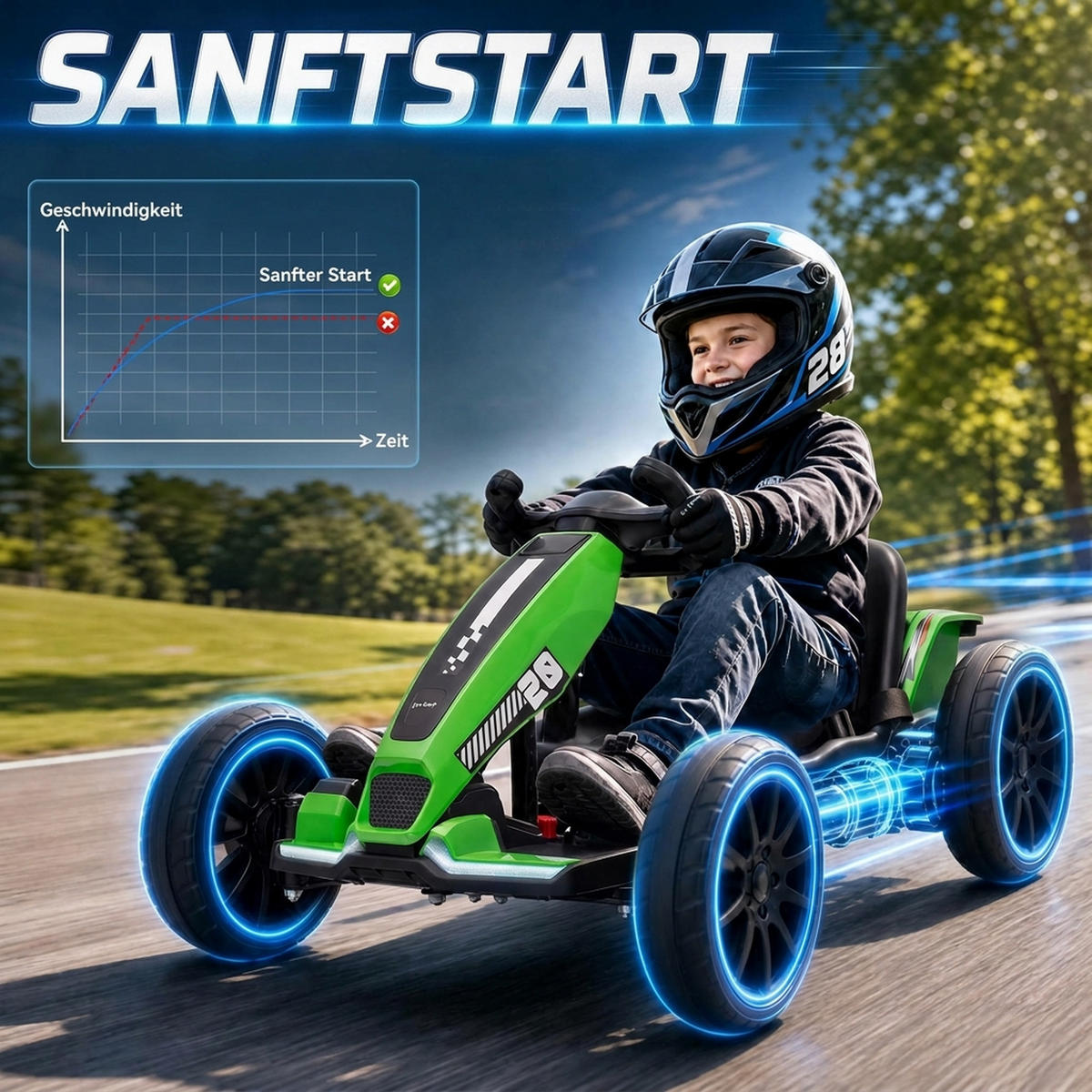 KINDER-GOKART Stahl EVA Grün - Grün, Metall (98/55.5/46.5cm) - AIYAPLAY