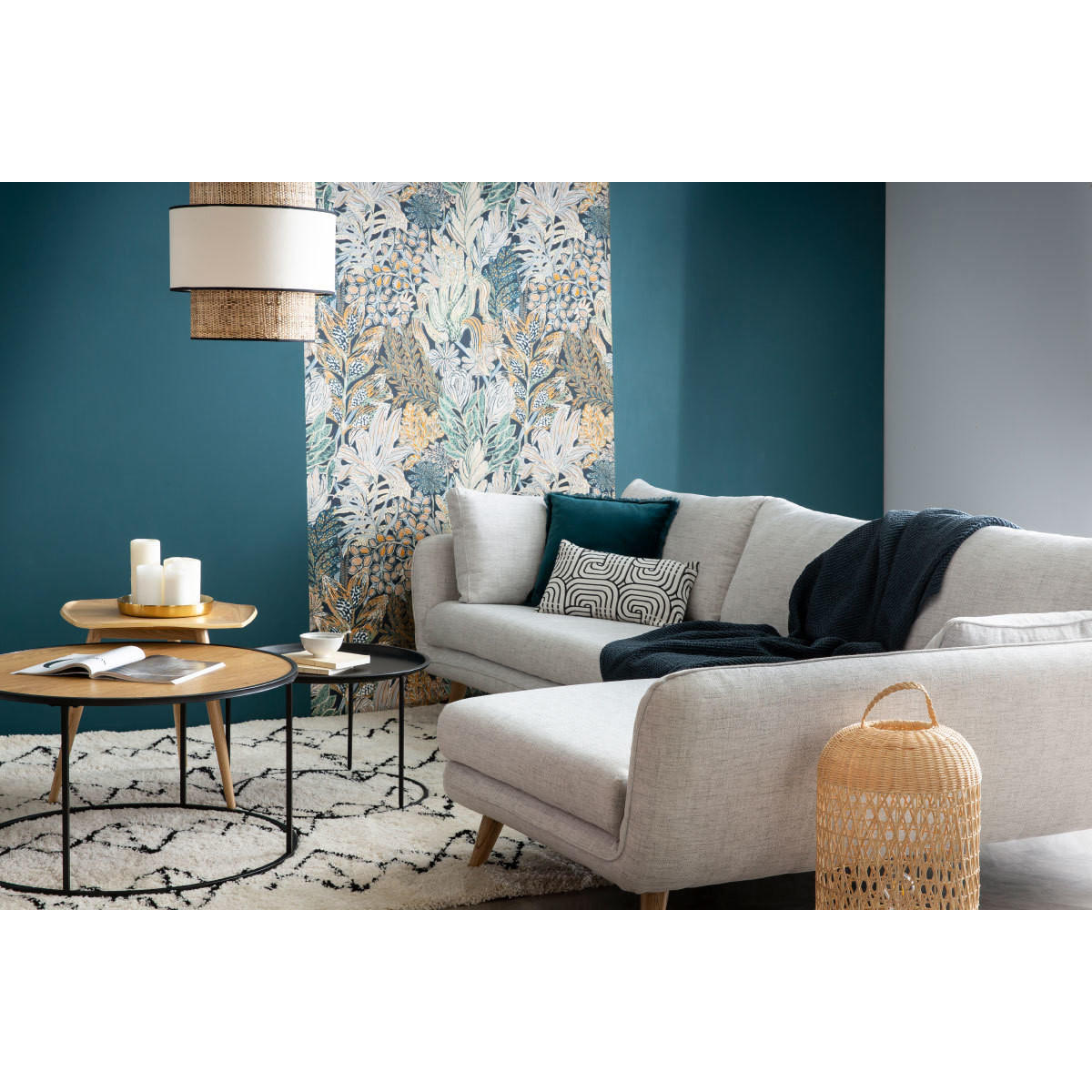 ECKSOFA Skandinavisch 5-Sitzer Hellgrau CREEP - Hellgrau, Textil (172/268cm) - Miliboo