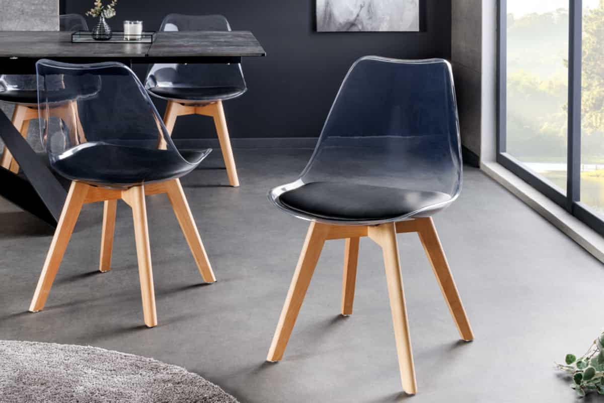STUHL SCANDINAVIA MEISTERSTÜCK Kunstleder Transparent 80 cm - Transparent/Schwarz, Holz/Kunststoff (47/81/53cm) - riess-ambiente