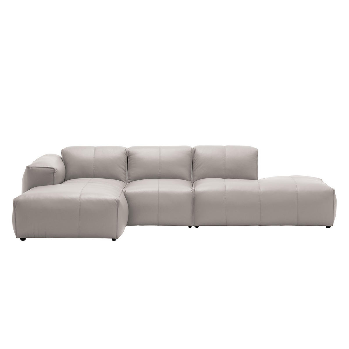 ECKSOFA mit Chaiselongue - Hellgrau/Schwarz, Leder/Kunststoff (290/173cm) - home24