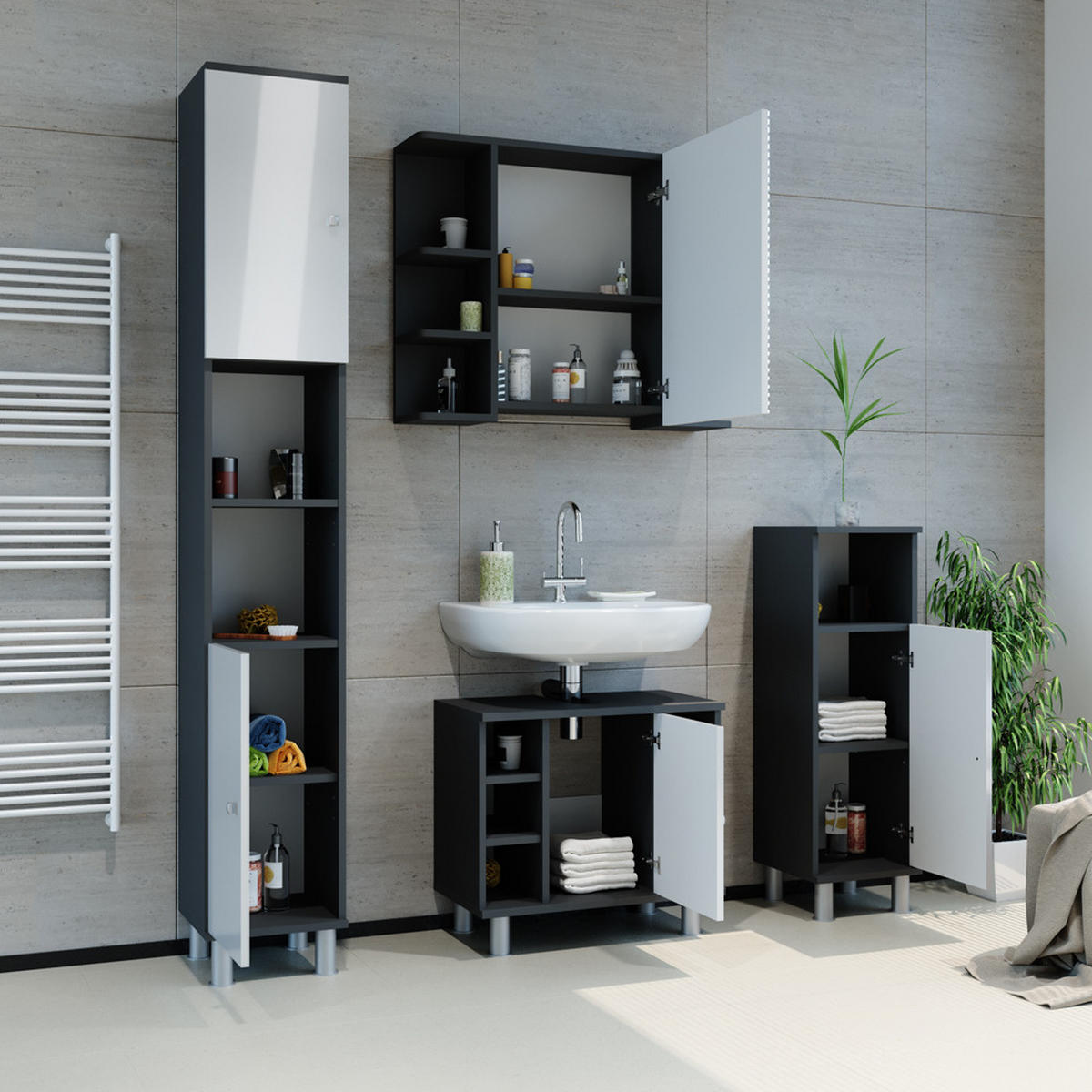 BADSPIEGELSCHRANK Fynn Anthrazit 79.6 x 64 cm - Anthrazit, Holzwerkstoff (79.6/64/21.2cm) - Vicco
