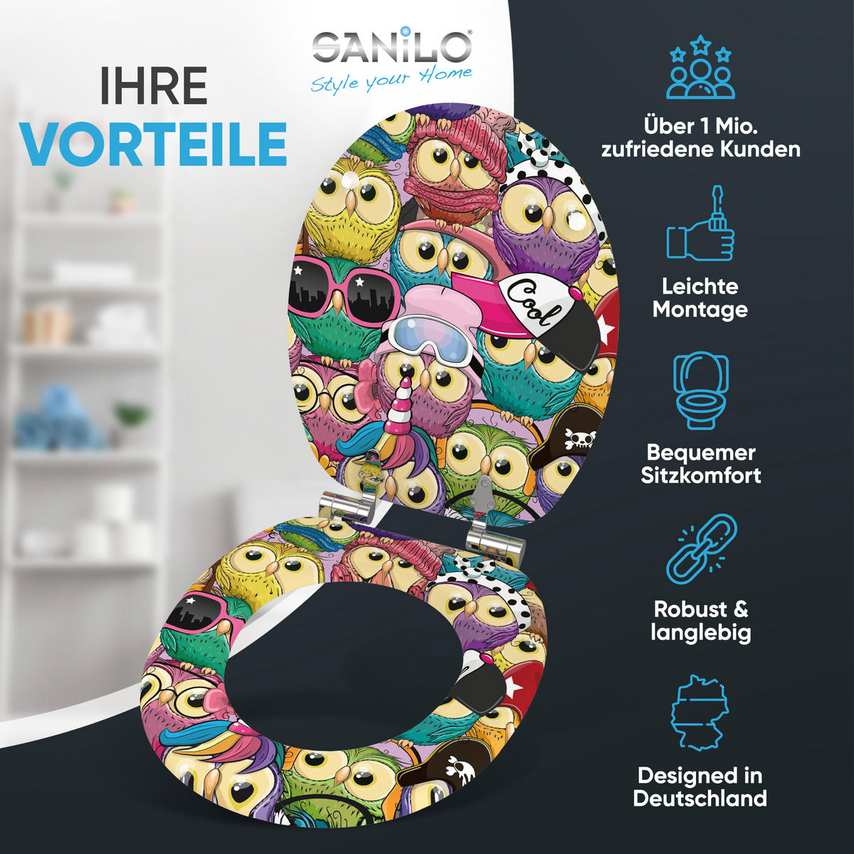 WC Sitz mit Absenkautomatik Owl - Multicolor, Holzwerkstoff (38/6/47cm) - Sanilo