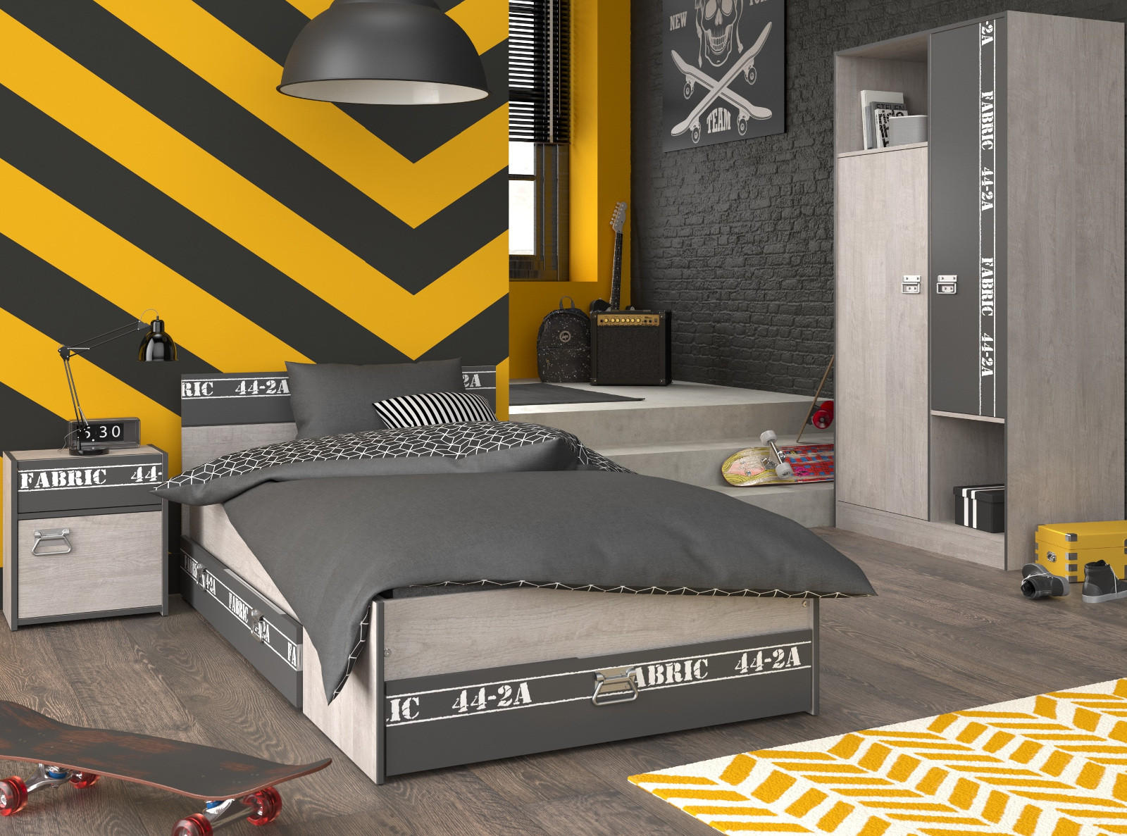 Parisot Meuble Kinderzimmer Esche, Grau 207x182x99 cm