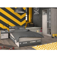 KINDERZIMMER Set 3-tlg Bett 90 x 200 Kleiderschrank Nachttisch - Chromfarben/Eschefarben, Holz/Holzwerkstoff (207/182/99cm) - Parisot Meuble