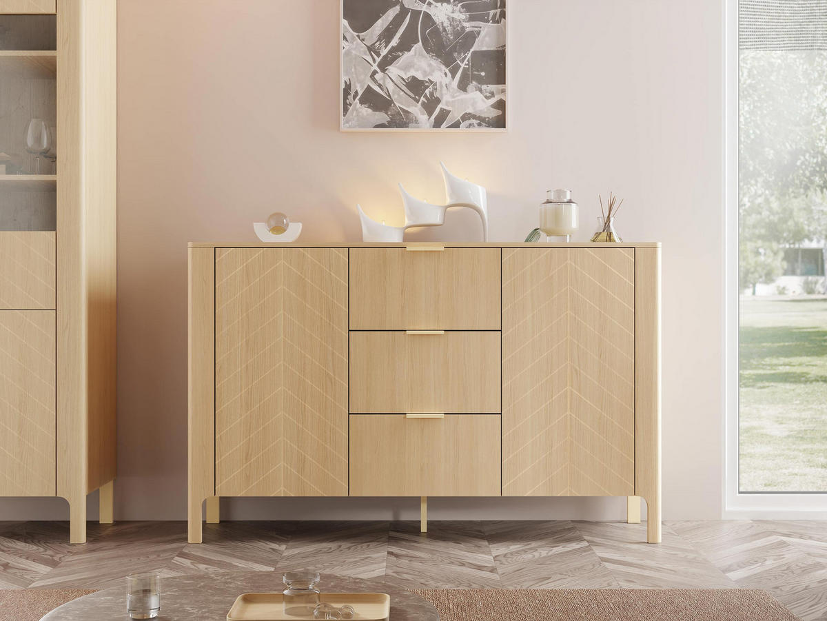 SIDEBOARD Malumi MM01 2D3SZ - Eichefarben/Goldfarben, Holzwerkstoff/Metall (154/96/41cm) - MIRJAN24