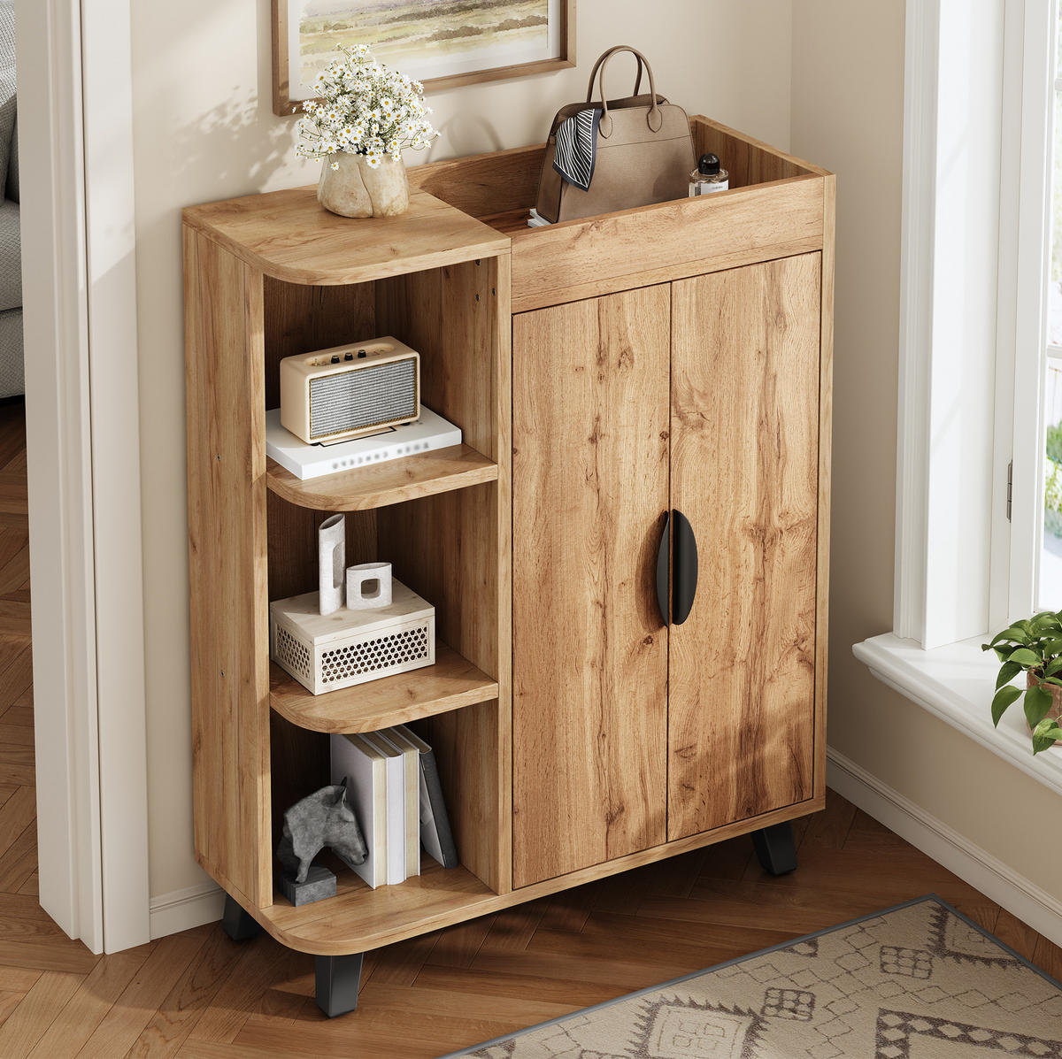 SCHUHSCHRANK schmal 80 x 32 x 99 cm Holzoptik Natur - Naturfarben, Holzwerkstoff (32/99/80cm) - Beauniv