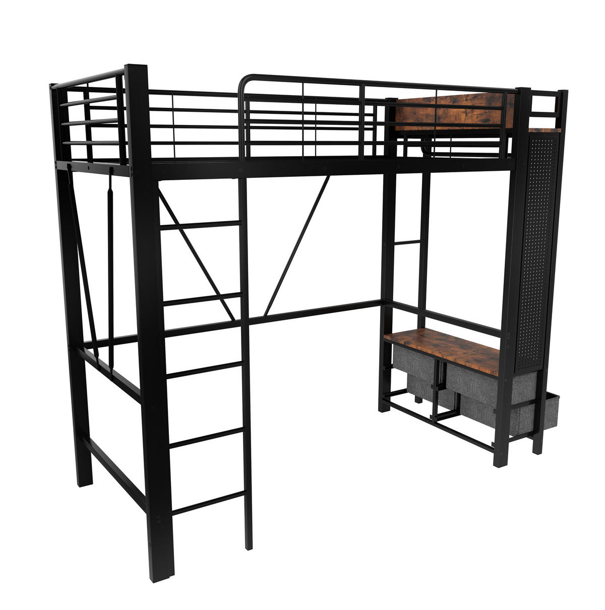 HOCHBETT 90/200 cm Schwarz aus Metall und MDF mit 4 Schubladen - Schwarz, Metall (90/200cm) - OKMYHOME