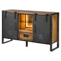 SIDEBOARD Mango / Altholz 150x45x90 natur / grau lackiert / Metall grau BLACKBURN LUX #411 - Braun, Holz (150/90/45cm) - Massivmoebel24