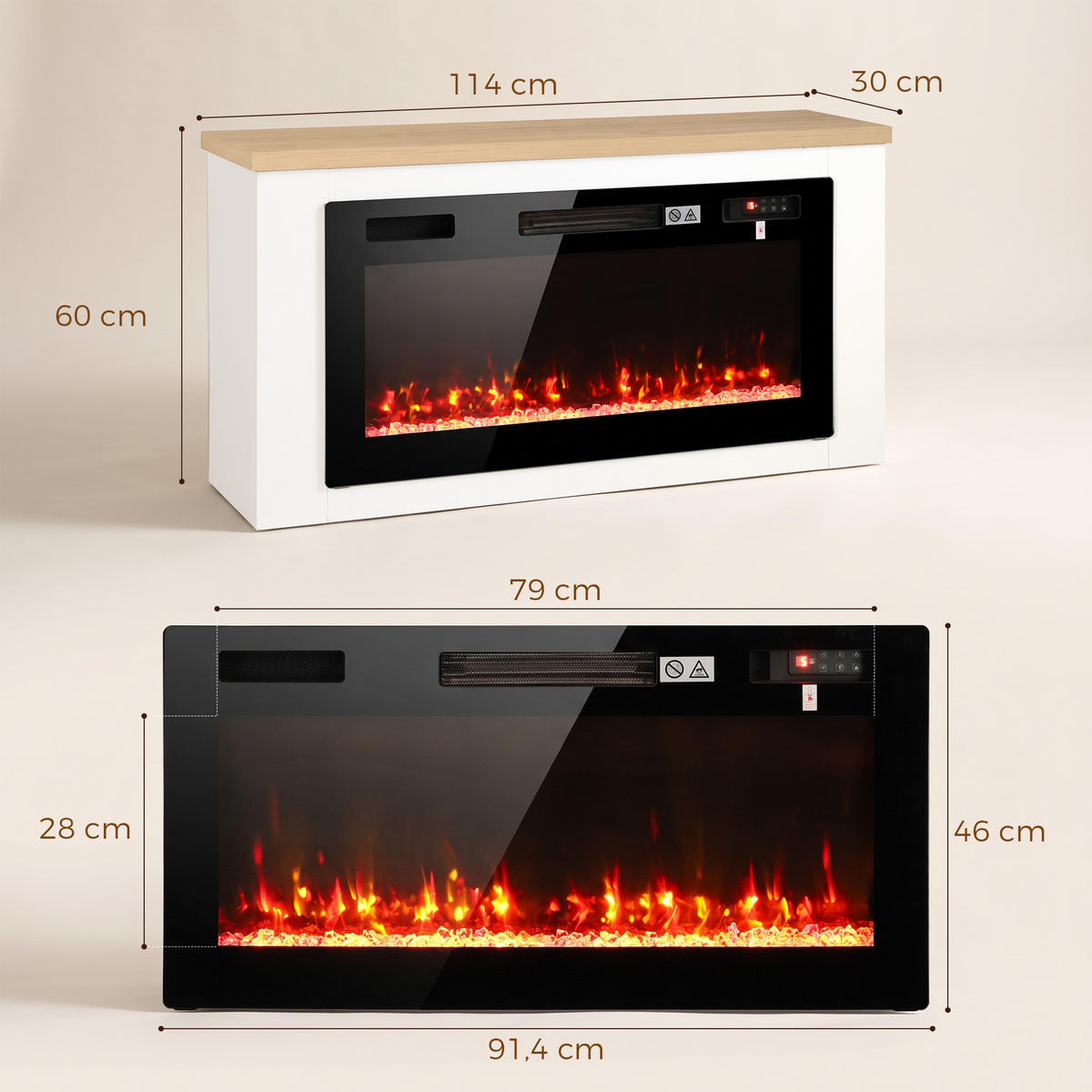 ELEKTROKAMIN Spanplatte Stahl Weiß - Weiß, Holzwerkstoff (30/60/114cm) - HOMCOM