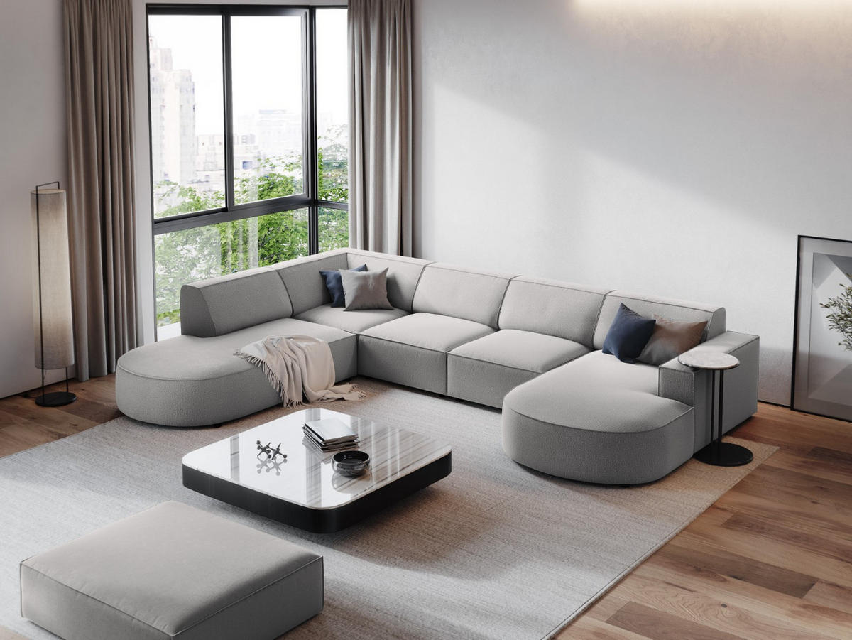 PANORAMASOFA links Jodie aus strukturiertem Stoff hellgrau 7 Sitzplätze - Hellgrau, Textil (262/70/364cm) - Micadoni