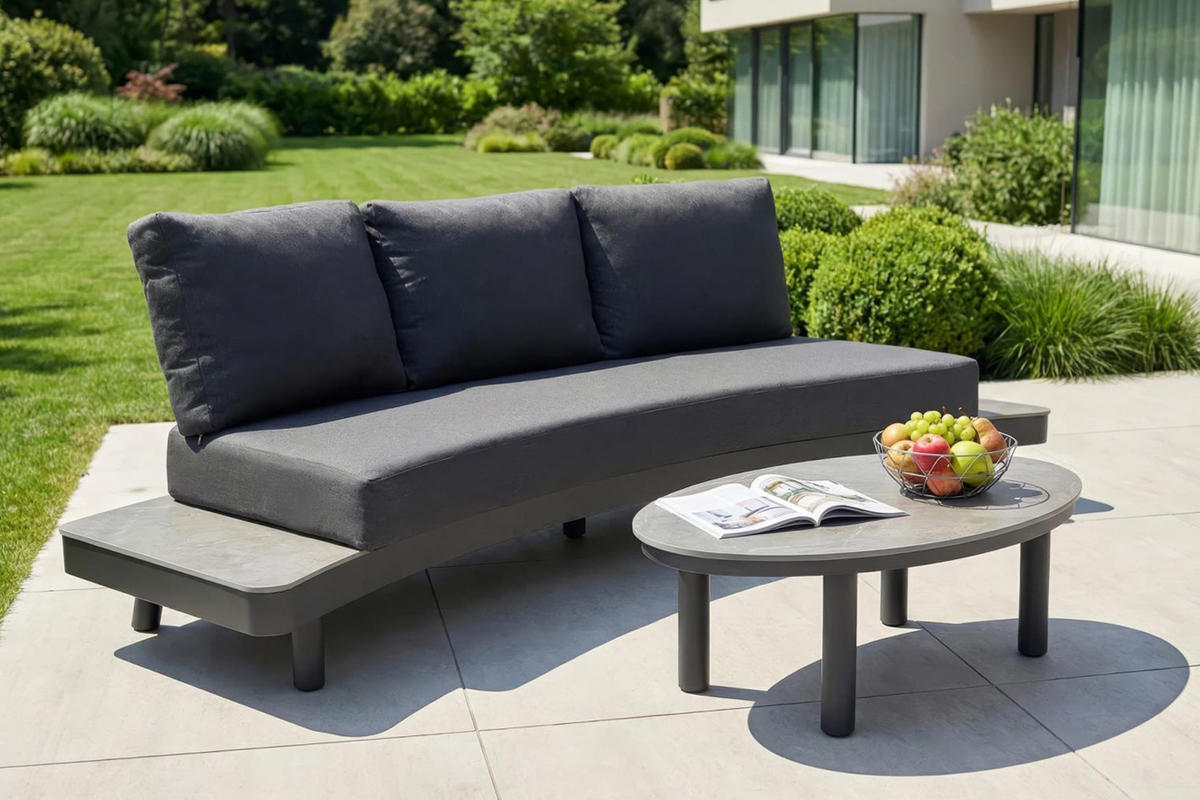 LOUNGESOFA Madison 258x94x74 cm, Anthrazit, Keramik - Anthrazit/Grau, Keramik/Metall (258/74/94cm) - dasmöbelwerk