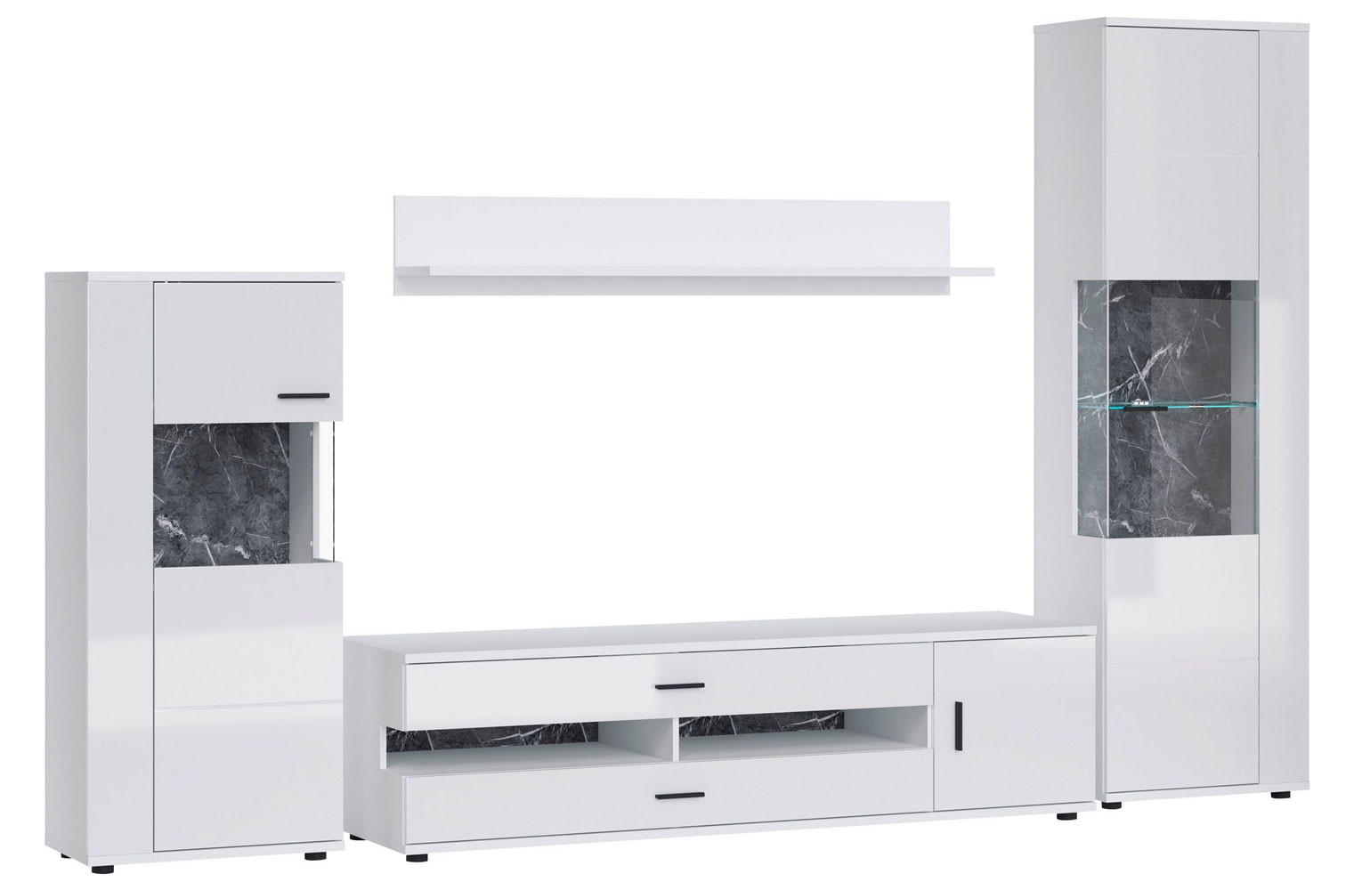 WOHNWAND Henley 4-teilig graphit Grau 300 / 37 - 49,5 / 198cm - Weiß Hochglanz/Weiß, Holz/Holzwerkstoff (300/198/50cm) - Feldmann-Wohnen