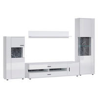 WOHNWAND Henley 4-teilig graphit Grau 300 / 37 - 49,5 / 198cm - Weiß Hochglanz/Weiß, Holz/Holzwerkstoff (300/198/50cm) - Feldmann-Wohnen